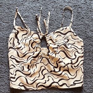 Abercrombie & Fitch Cream and Brown Swirl Tie-Front Cami
